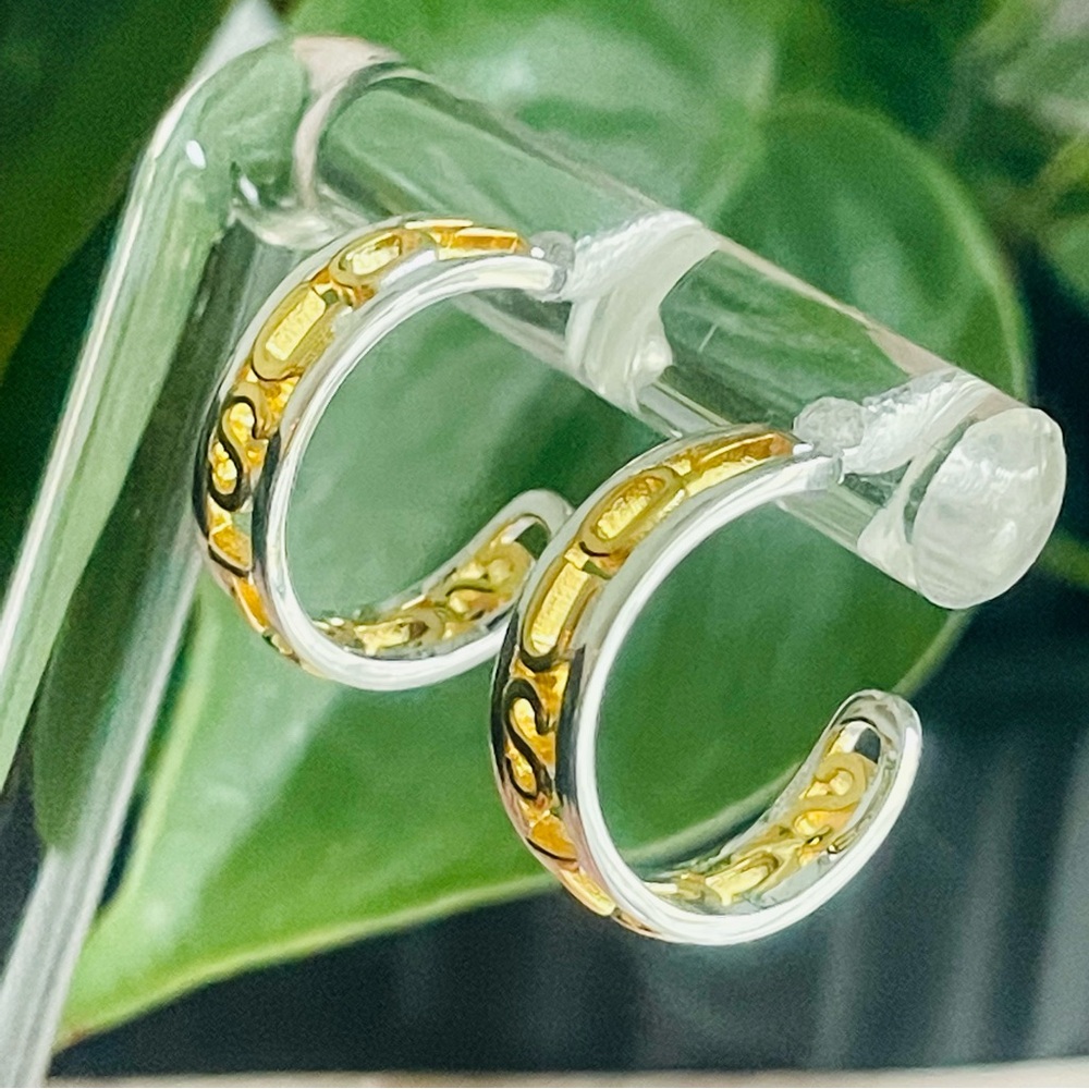NWOT - TOUS S925 Gold Overly Green Malachite Bear Mini Hoops Hinges Earrings